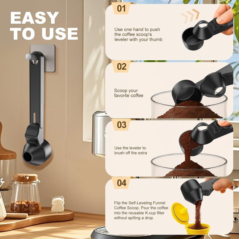 LimanChef Coffee Scoop & Funnel for Reusable K Cup Refillable Coffee Pods,Mess-Free Measuring Spoon 2 TBSP Capacity for Ground Coffee, Protein Powder & Tea, Funnel Design without Spilling(2, Black) - Image 4
